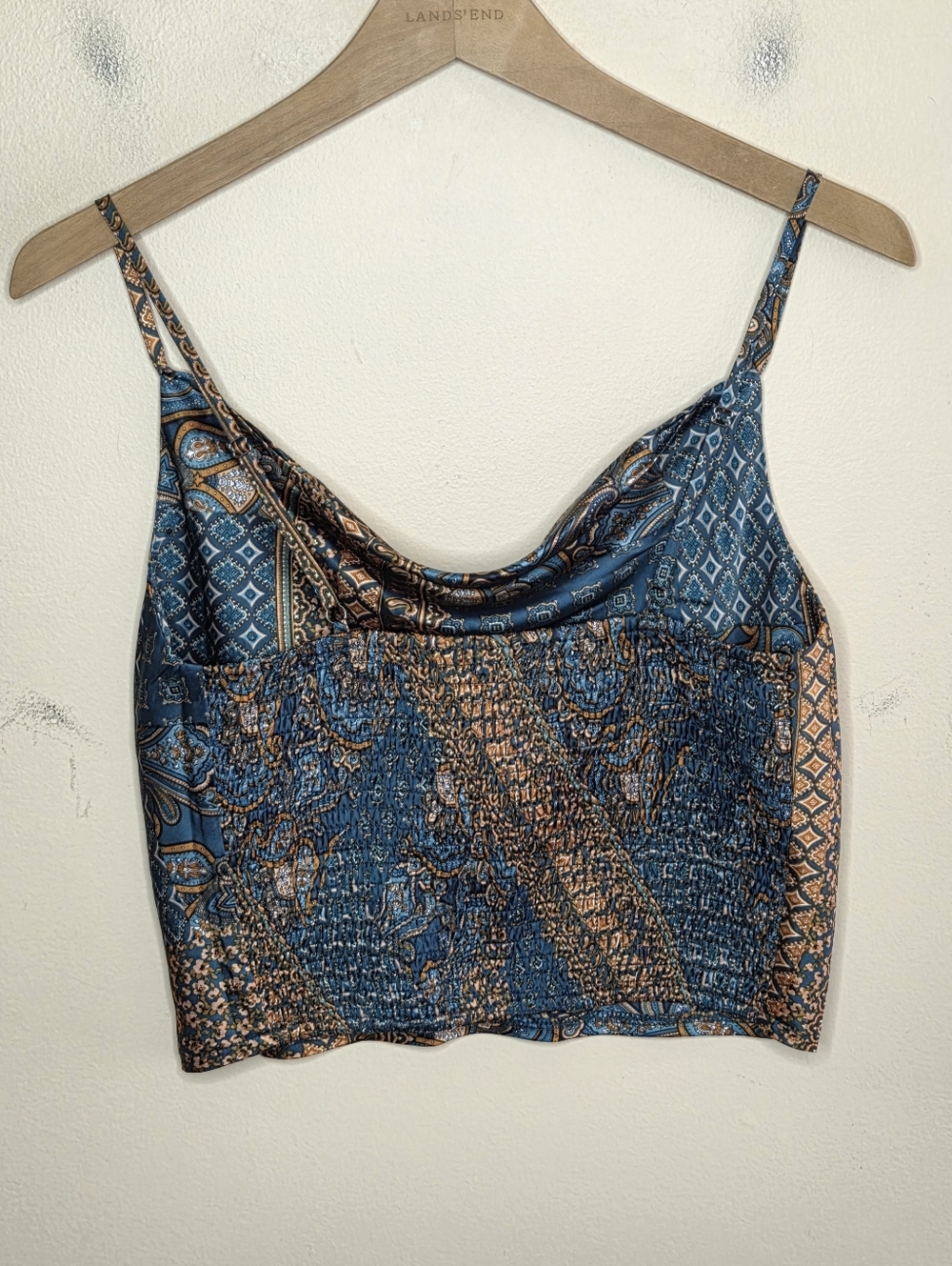 Everyday Chic Boutique Navy Paisley Patchwork Satin Cami Tank Top Size Medium - Picture 7 of 10